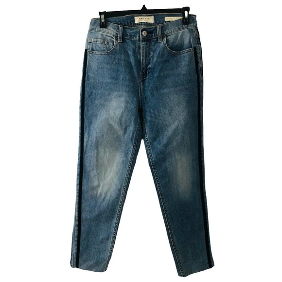 Pacsun Women's Jeans Size 27 Vintage Icon Raw Hem Side Black Felt Stripes Blue - Picture 1 of 7